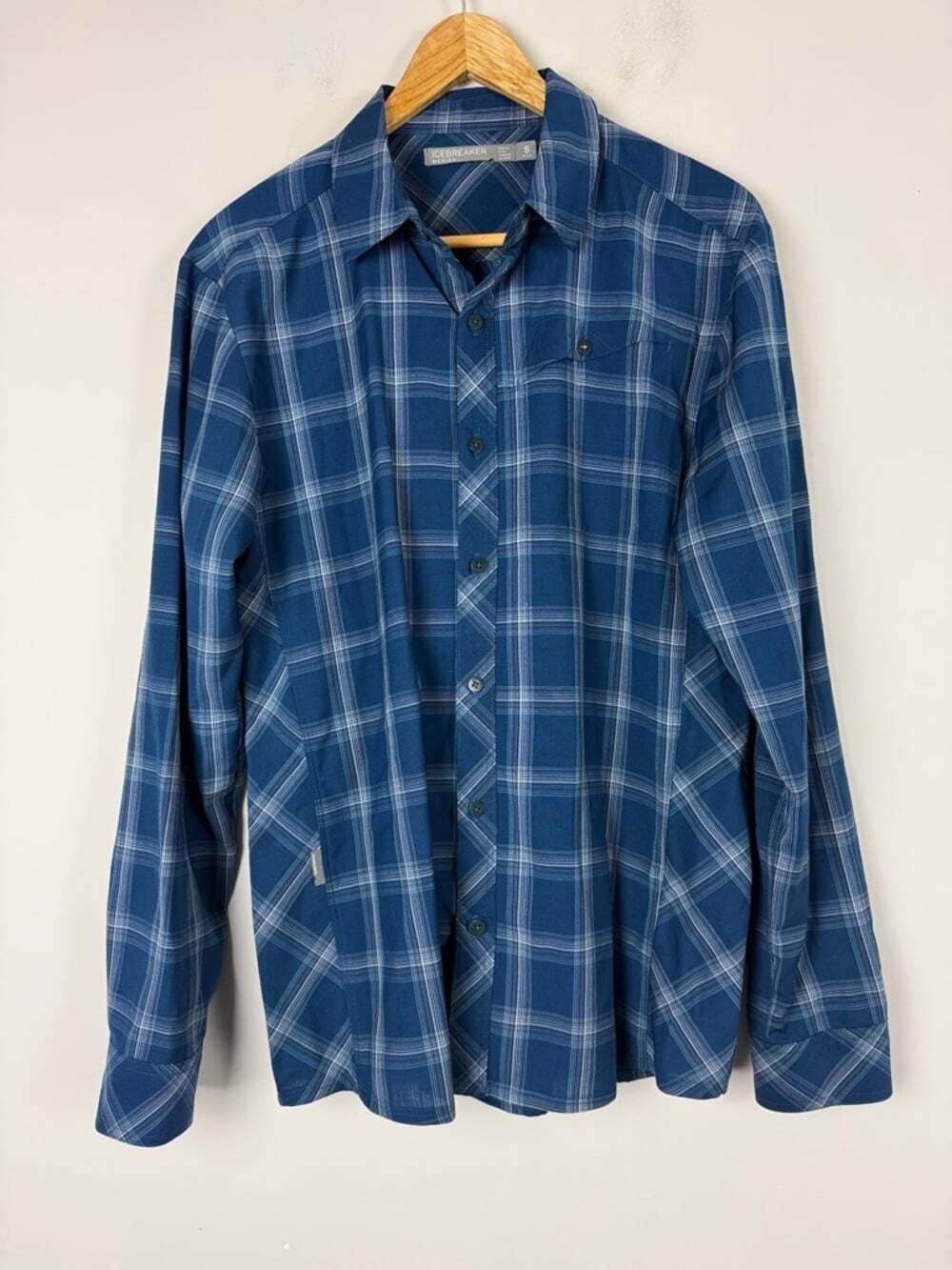 Icebreaker Men's Navy and Light Blue Plaid Button-Down Shirt